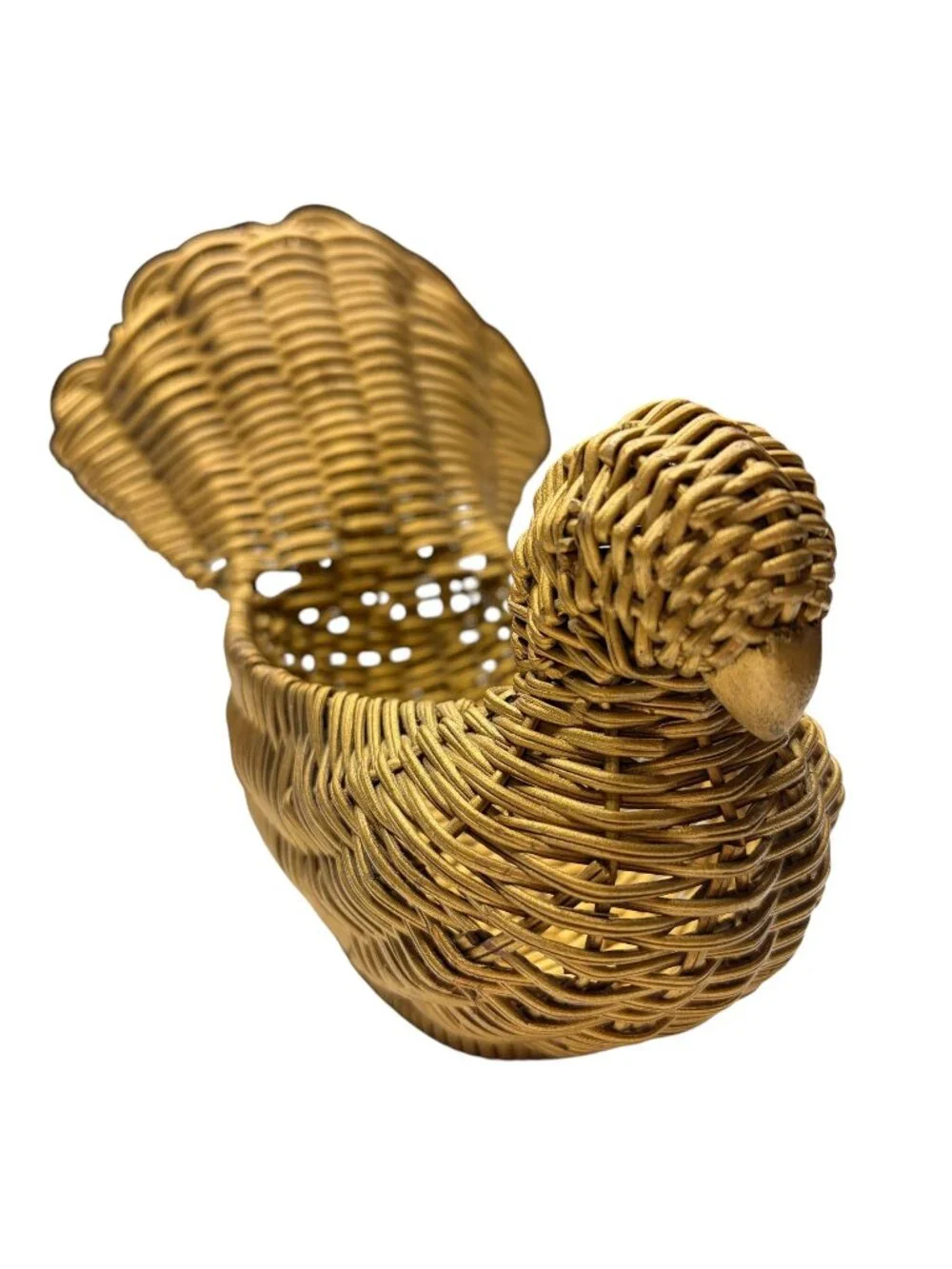 Vintage Gold Wicker Turkey Bird Basket Thanksgiving Fall Harvest Decor Centerpie